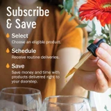 Subscribe and Save graphic, select schedule and save with dropper and flower