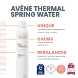 Avène Thermal Spring Water can with benefit callouts and certification seals