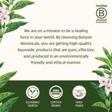 Banyan Botanicals mission graphic with sustainably sourced, organic and fairly traded icons
