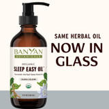 Sleep Easy Oil now in glass bottle graphic