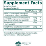 IntestiBal supplement facts with oregano clove ginger and wormwood oils