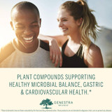 Laughing couple outdoors, plant compounds supporting health graphic