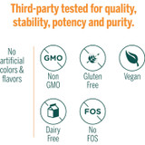Third-party tested graphic with non-GMO gluten-free vegan dairy-free icons