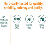 Third-party tested graphic with non-GMO gluten-free dairy-free icons