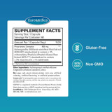Ashwagandha Complex supplement facts with KSM-66 and Rhodiola, gluten-free non-GMO icons