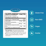 Magnesium plus P-5-P supplement facts with magnesium zinc, gluten-free non-GMO vegan kosher icons