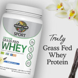 Grass Fed Whey tub with vanilla flowers and beans, truly grass fed whey protein