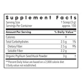 Organic Psyllium Husk Powder supplement facts panel, 1 scoop (3 g) serving