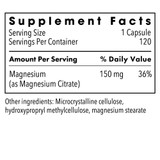 Magnesium Citrate 120 capsule supplement facts, 150 mg magnesium