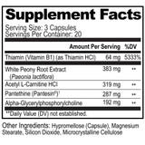 Acetylcholine Brain Food supplement facts, 3 capsule serving, 20 servings