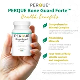 Hand holding a Perque Bone Guard Forte bottle with mineral complex callouts