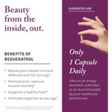 Hand holding a capsule, only 1 capsule daily with benefits list