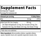 Krebs Zinc supplement facts, 30 mg zinc from Krebs cycle zinc complex
