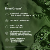 HeartGreens benefits icons on a green background