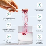 Powder poured into water with ingredient and free-from icons
