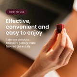 Hand holding a red chew with how-to-use text