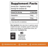 Supplement facts panel for Zeaxanthin + Lutein