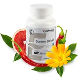 Screen Shield Pro bottle with grapefruit, chili pepper and marigold flowers