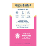 Science backed women focused graphic with diverse clinical strains money-back seal