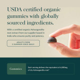 Fingers holding a gummy, USDA certified organic gummies graphic