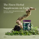 Extra Strength gummies bottle on stone among foliage, finest herbal supplements graphic