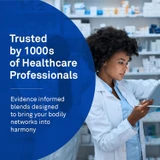 Pharmacist checking a tablet, trusted by 1000s of healthcare professionals graphic