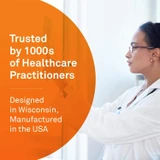 Practitioner at a lab bench, designed in Wisconsin, manufactured in the USA graphic