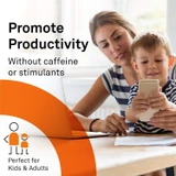Mother and child with a phone, promote productivity without caffeine graphic