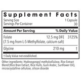 L-Methylfolate 7.5 mg 30 capsule supplement facts panel