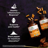 Turmeric Formula bottle with capsules, joint inflammatory absorption benefits