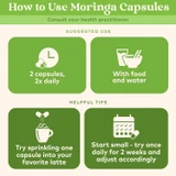 How to use Moringa capsules: 2 capsules twice daily with food and water, helpful tips