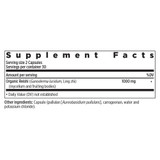 Reishi supplement facts panel, 2 capsule serving with 1000 mg organic reishi