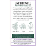 Live life well Zyflamend Nighttime lemon balm hops chamomile valerian use graphic