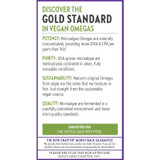 Gold standard in vegan omegas potency purity sustainability quality graphic