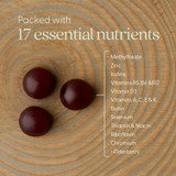 Three gummies, packed with 17 essential nutrients graphic