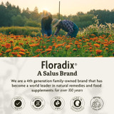 Farmers in a marigold field, Floradix a Salus brand, family-owned for over 100 years graphic
