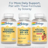 Solaray Calcium Magnesium, Vitamin D3 + K2 and Vitamin B-Complex bottles, pair with these formulas