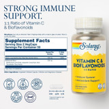 Vitamin C & Bioflavonoids supplement facts beside the bottle with quality icons