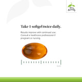 Heartburn Rescue softgel size guide, take 1 softgel twice daily graphic