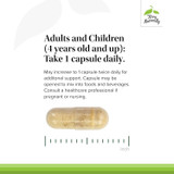 Propolis Extract capsule size guide, adults and children 4+ one capsule daily graphic