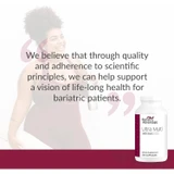 Woman's silhouette and bottle with brand mission quote