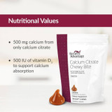 Nutritional values text beside the bag and a chew