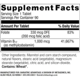 SpeedyMelts B12 supplement facts with folate and vitamin B12