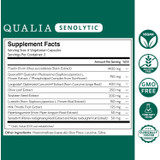 Qualia Senolytic supplement facts with vegan, gluten-free and non-GMO icons