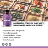 Qualia Magnesium+ bottle with spices and high purity ingredients graphic