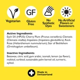 Rescue Pastilles vegetarian gluten free no dyes icons with active ingredients Made in Switzerland