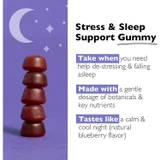 Four purple sleep stress gummies take before bed botanicals blueberry flavor graphic