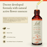 Mimulus bottle with dropper, natural active flower essences graphic with vegan and gluten free icons