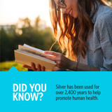 Woman reading in sunlight, silver used over 2400 years Did You Know graphic