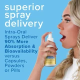 Woman spraying ACZ Nano into her mouth, spray delivery graphic